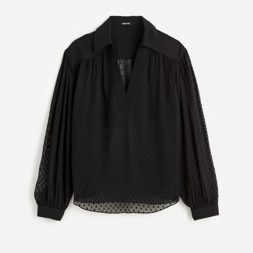 NWT madewell long sleeve popover black dot top blouse size small